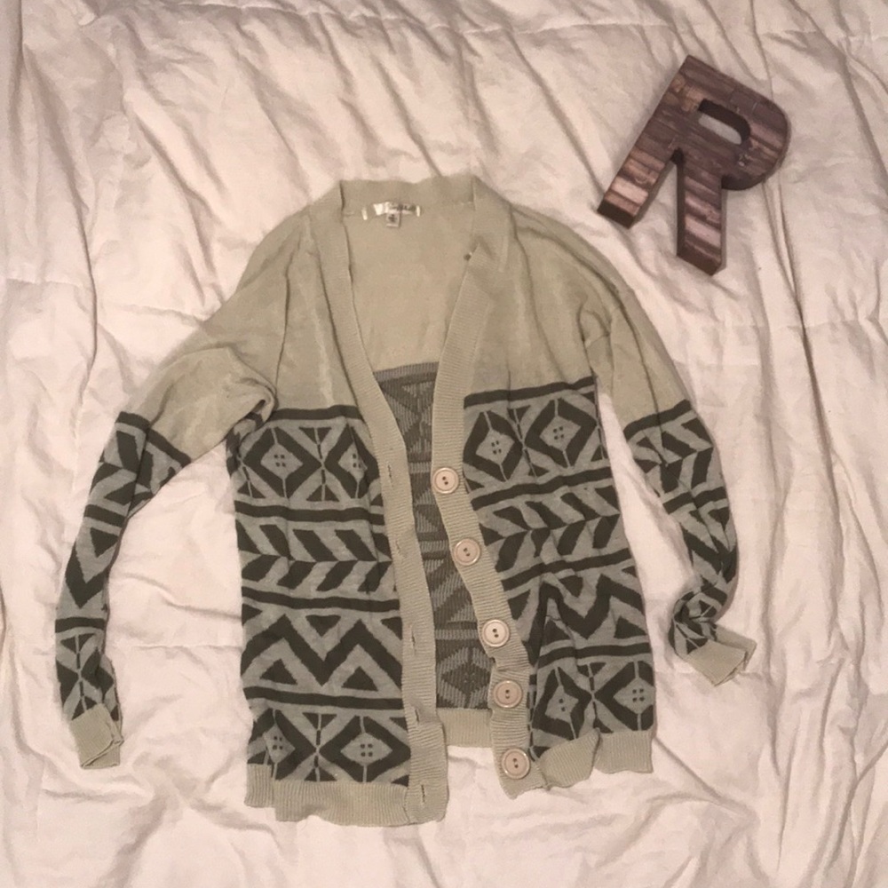 Olive and Tan Button Up Cardigan
